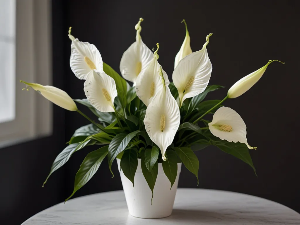 Peace lily with white flowers